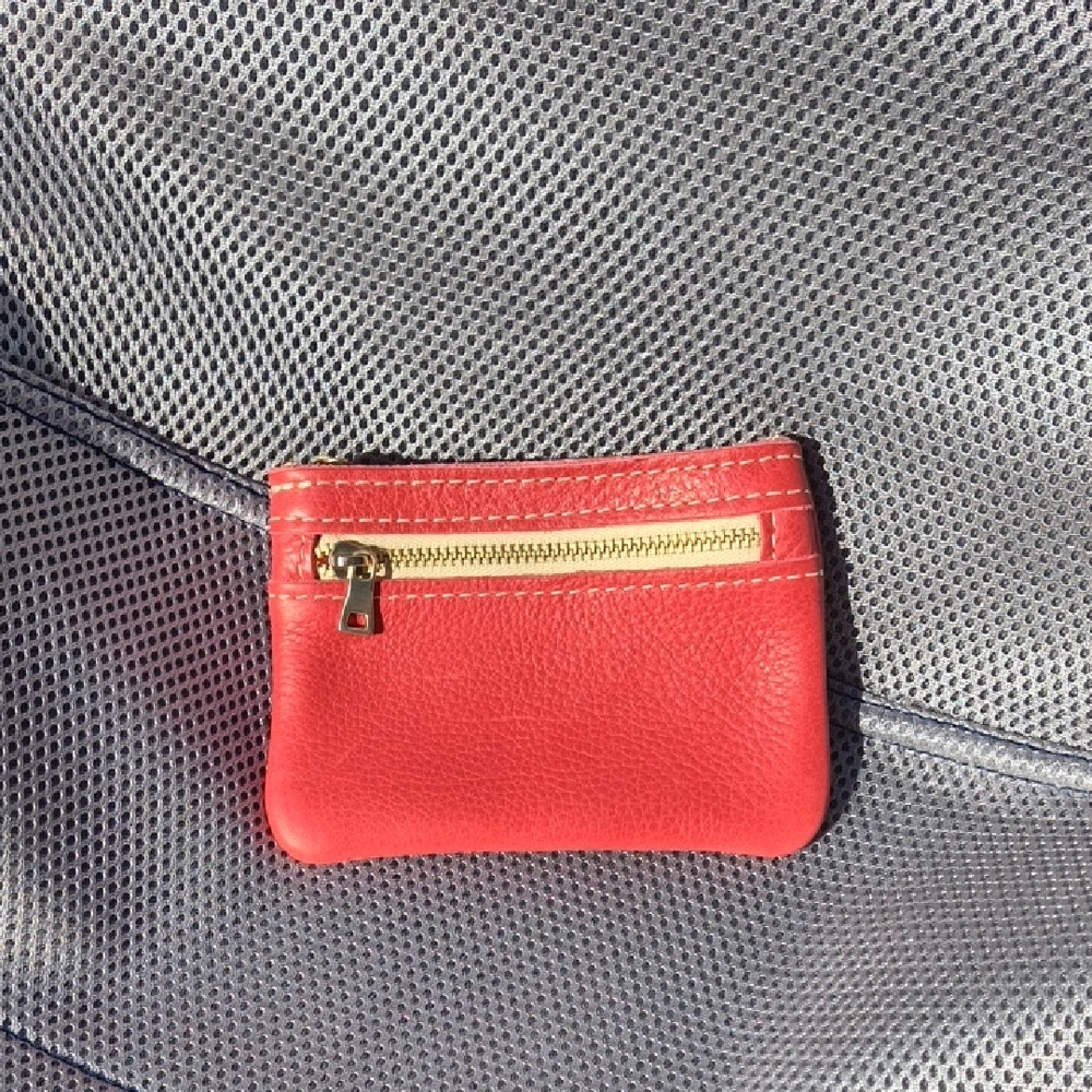 Red Leather Coin Purse, Double Zip